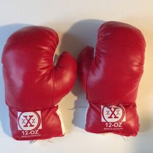 2x Pro Faux Leather Boxing Gloves. One pair. 12 oz. Sz Small Red & white Lace-up